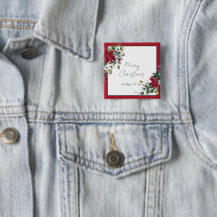 Mooie poinsettia lijst Kerstvakantie Vierkante Button 5,1 Cm