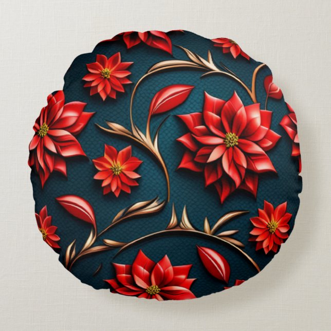 Mooie Poinsettia Rond Kussen (Voorkant)