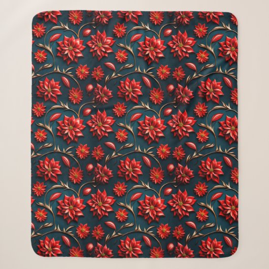 Mooie Poinsettia Sherpa Deken (Voorkant)