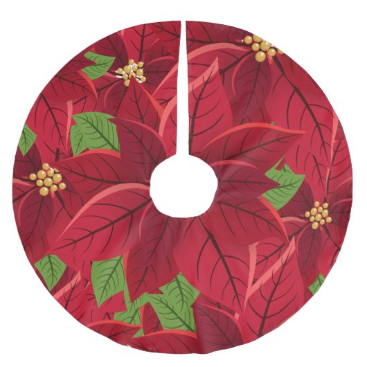 Mooie Poinsettia Tree Skirt Kerstboom Rok (Voorkant)
