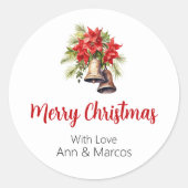 Mooie Poinsettias groen gebladerte Kerstmis Ronde Sticker (Voorkant)