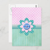 Mooie polka-stippen in zachte roze en blauwe strep briefkaart (Voorkant / Achterkant)