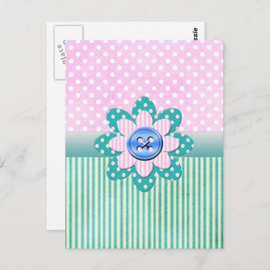 Mooie polka-stippen in zachte roze en blauwe strep briefkaart (Voorkant / Achterkant)