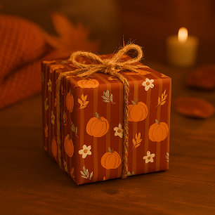 Mooie Pompoen & Bladeren Naadloze Herfst Streep Cadeaupapier