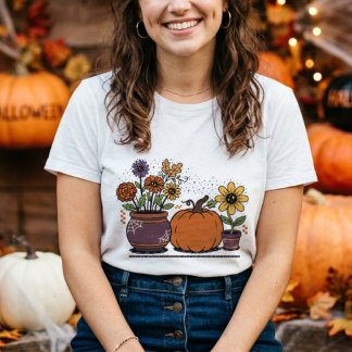 Mooie pompoen met kleurrijke bloemen, potplanten Tri-Blend shirt
