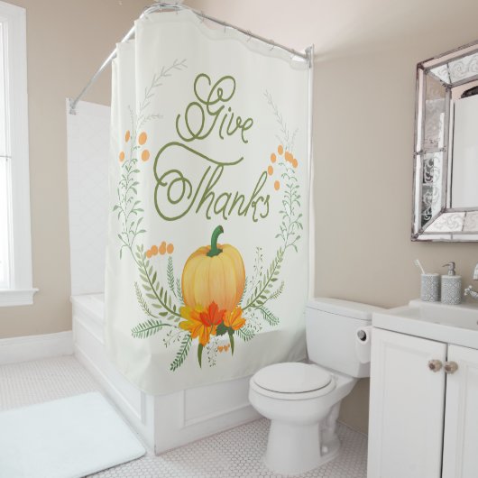 Mooie pompoen Thanksgiving krans geven Bedankt Douchegordijn (In situ)