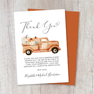 Mooie Pompoen Truck Waterverf Baby Shower Bedankkaart