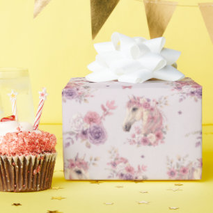 Mooie Poneys Paarse Bloem Paard Dames Cadeaupapier