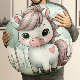 Mooie pony in een fantasie bos ronde kussen