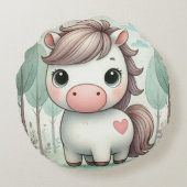 Mooie Pony in een Fantasievol Bos Ronde Kussen (Achterkant)