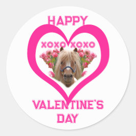 Mooie pony in roze Valentijnsdag voor kinderen Ronde Sticker