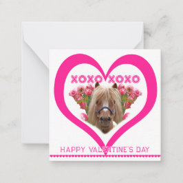 Mooie pony in roze Valentijnsdagkaarten voor kinde Notitiekaartje