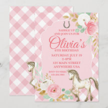 Mooie pony verjaardagsuitnodiging bloem boho paard