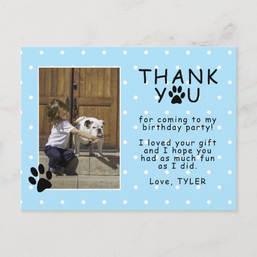 Mooie pootafdruk blauwe verjaardag bedank foto  briefkaart (Voorkant)