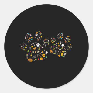 Mooie pootafdruk Halloween hond snoep pompoen spoo Ronde Sticker