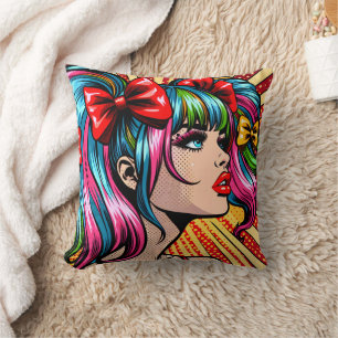 Mooie Pop Art stripfiguur met strikken Kussen