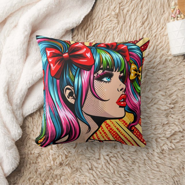 Mooie Pop Art stripfiguur met strikken Kussen (Deken)