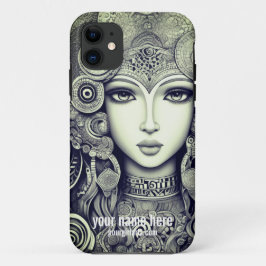 Mooie pop gezicht illustratie, zwart wit Case-Mate iPhone case