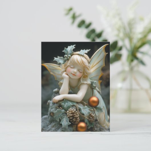 Mooie porseleinen Fairy Holly Pinecones Ornament Briefkaart (Staand voorkant)
