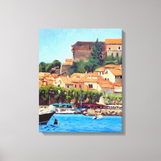 Mooie Port of Collioure in Blauw Groen Sinaasappel Canvas Afdruk (Voorkant)