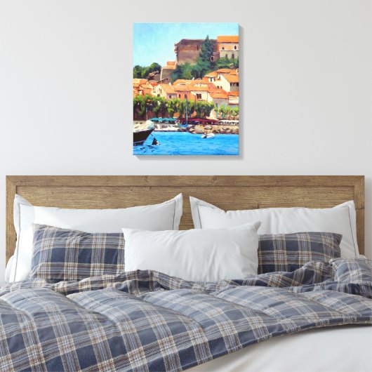 Mooie Port of Collioure in Blauw Groen Sinaasappel Canvas Afdruk (Insitu (Slaapkamer))