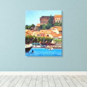 Mooie Port of Collioure in Blauw Groen Sinaasappel Canvas Afdruk (Insitu (Houten vloer))