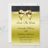 Mooie 'Posh Gold' en 'Black Jewel Birthday' Save The Date (Achterkant)