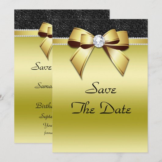 Mooie 'Posh Gold' en 'Black Jewel Birthday' Save The Date (Voorkant / Achterkant)