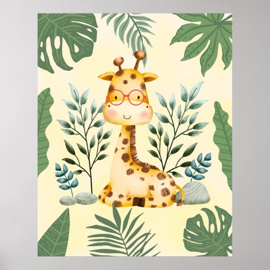 Mooie Poster met Giraffe en Jungle Zonnebril voor  (Voorkant)
