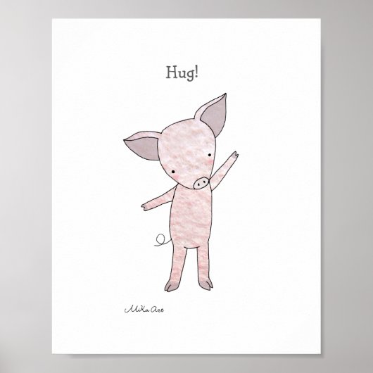 Mooie Poster met Knuffelend Biggetje Kunstprint Bo (Voorkant)