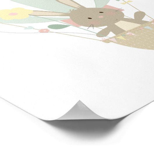 Mooie poster met konijn in blauwe luchtballon voor (Hoek)