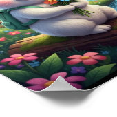 Mooie Poster van Konijn in het Bos met Rugzak (Hoek)