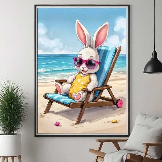 Mooie Poster van Konijn in Zomerstrandjurk voor Ki