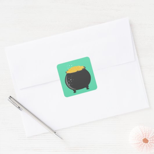 Mooie pot goud vierkante sticker (Envelop)