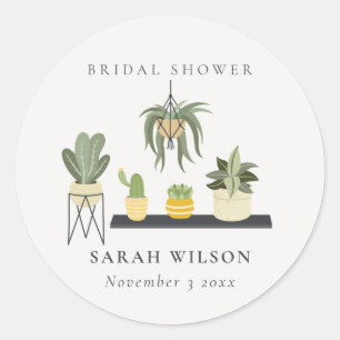 Mooie Potaardige Succulente Planten Bruidsdouche Ronde Sticker