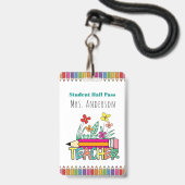 Mooie potloden hall pass voor studenten badge (Voorzijde met lanyard)