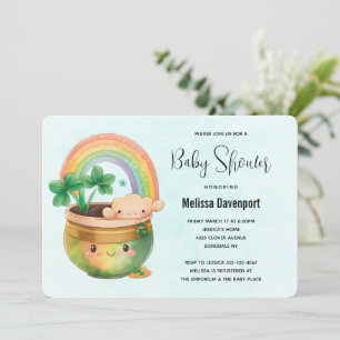 Mooie potplant met regenboog en klaver baby shower kaart