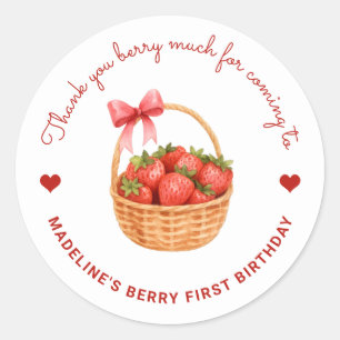 Mooie Preppy Besjes Eerste Verjaardag Aardbei Favo Ronde Sticker