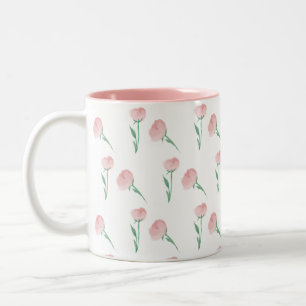 Mooie Preppy Pioenbeker Cadeau voor Moeder Tweekleurige Koffiemok
