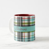 Mooie prettige kersttartan tweekleurige koffiemok (Voorkant links)