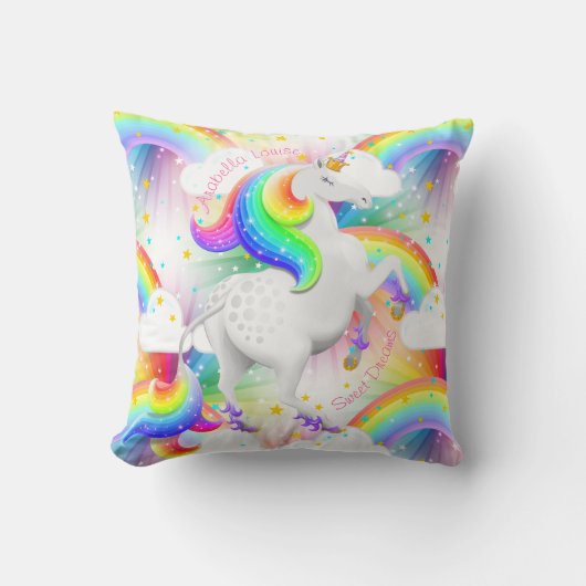 Mooie Princess Unicorn Rainbow Starburst Decor Kussen (Voorkant)