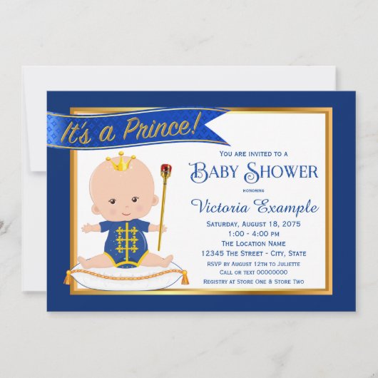Mooie Prins Baby Shower Uitnodigingen (Voorkant)