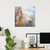  mooie prinses bij het raam van het kasteel poster (Thuiskantoor)