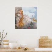  mooie prinses bij het raam van het kasteel poster (Keuken)