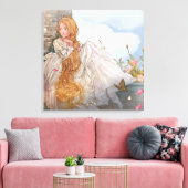 Mooie prinses bij kasteelraam canvas afdruk (Insitu (Woonkamer))