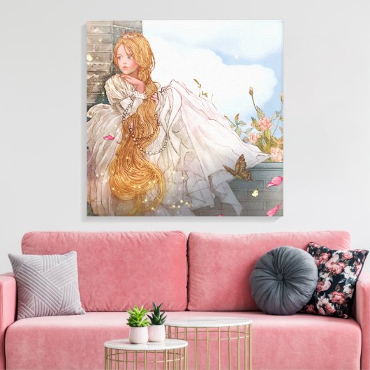 Mooie prinses bij kasteelraam canvas afdruk (Insitu (Woonkamer))