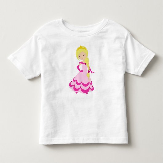 Mooie prinses, blond haar, kroon, roze jurk kinder shirts (Voorkant)