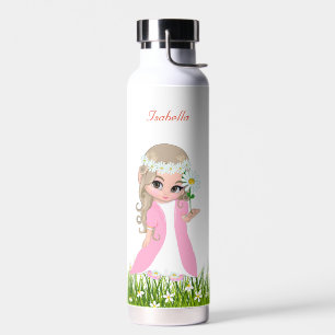 Mooie prinses en bloemen waterfles