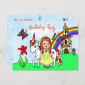Mooie Prinses en Eenhoring Verjaardagsuitnodiging Briefkaart (Voorkant / Achterkant)