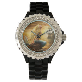 Mooie prinses- fantasie zeemeermin bij zonsonderga horloge